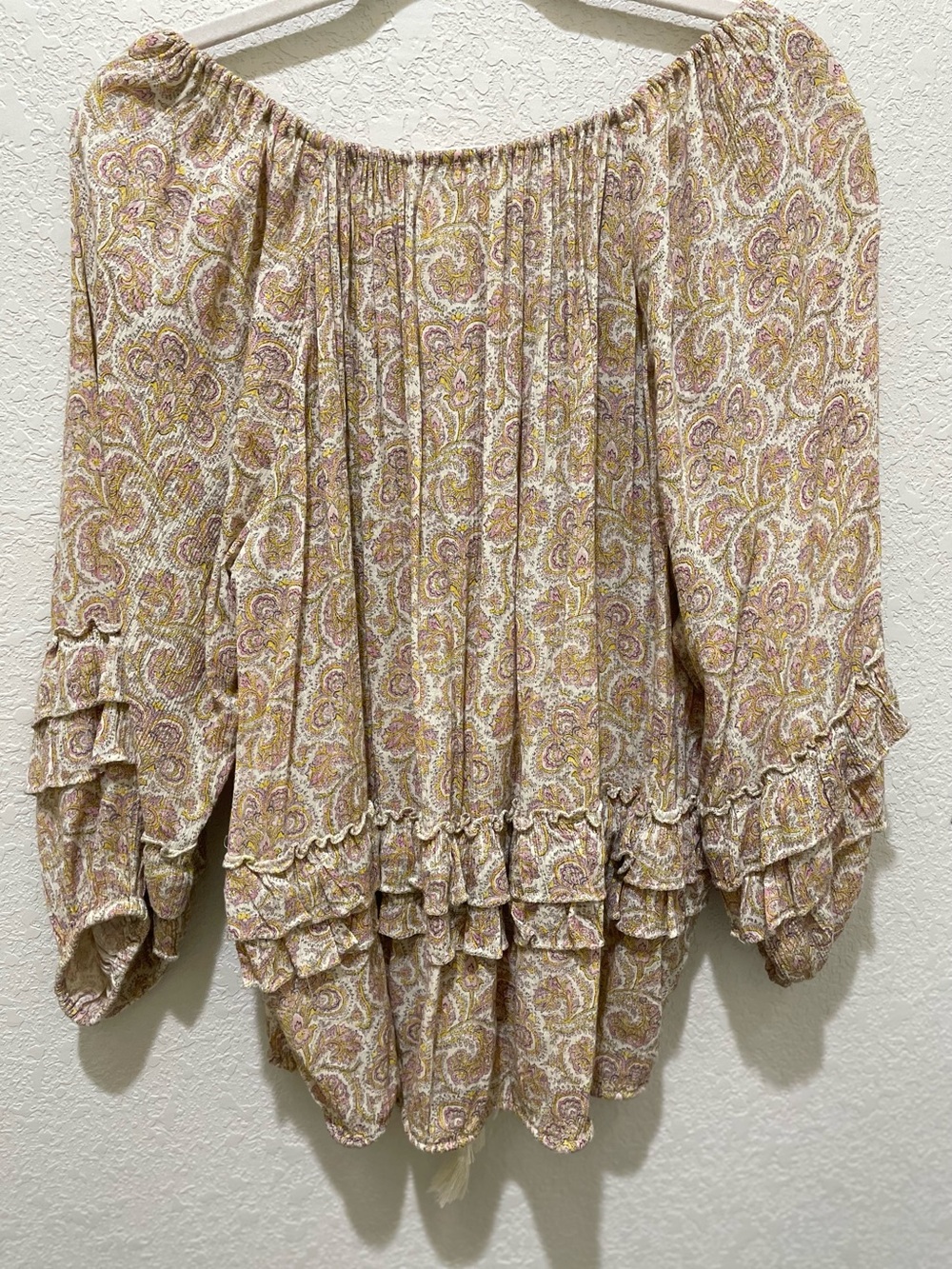 Ralph Lauren Denim & Supply Beige Paisley Tassel Tie-Neck Ruffle Blouse - Picture 3 of 6